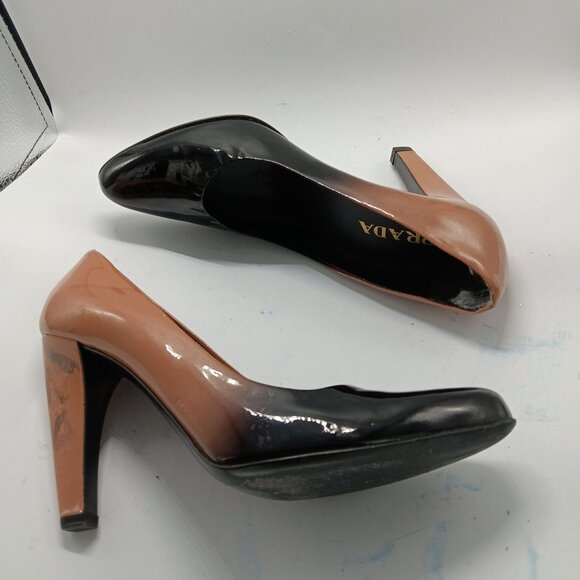 Authentic Prada Black & Tan Patent Classic High Heel Pumps - Picture 4 of 8